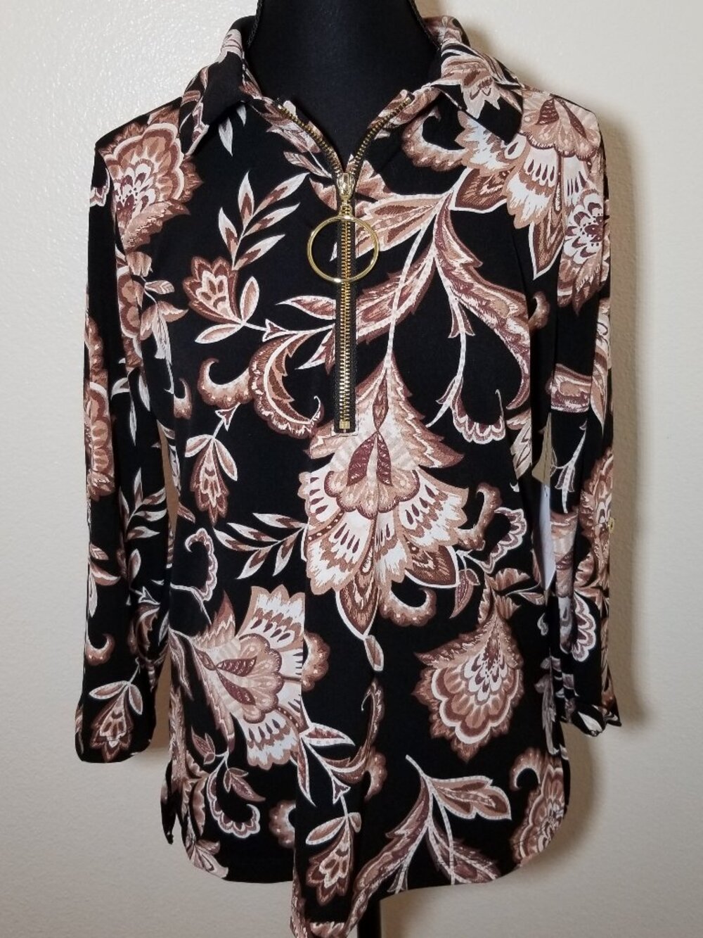 Stella + Ginger Womens Small Black Floral Blouse‎ Retro Boho Office Party NWT